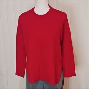 Women's Tahari Red Knit Long Sleeve Pullover Sweater. Side Slits High-low XS NWT